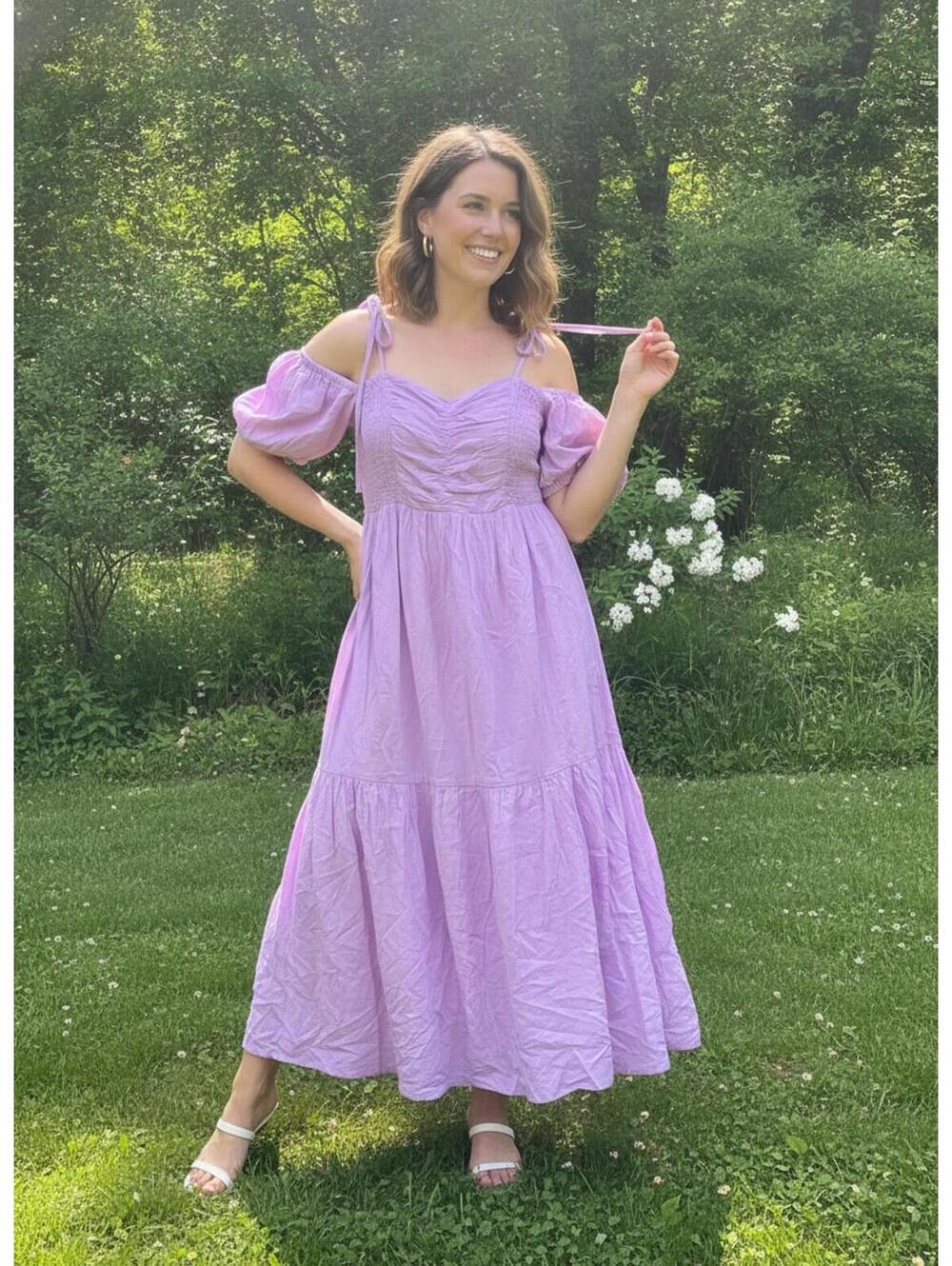 Universal Thread Lavender Puff Sleeve Midi Dress Women's XL Cotton Rayon Blend